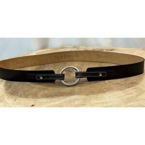 Ann Taylor Dark Brown Leather Belt with Silver Circle Buckle